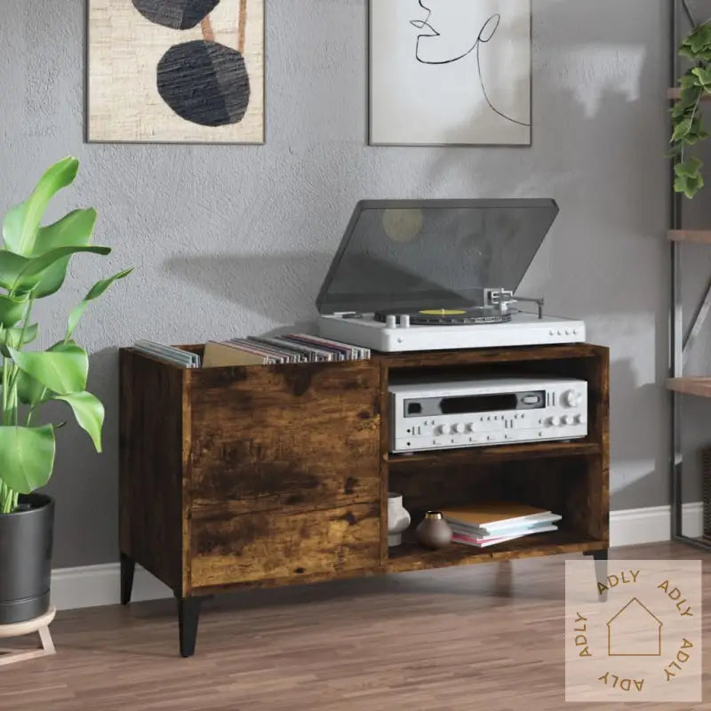 Hifi-Benk Røkt Eik 84,5X38X48 Cm Konstruert Tre