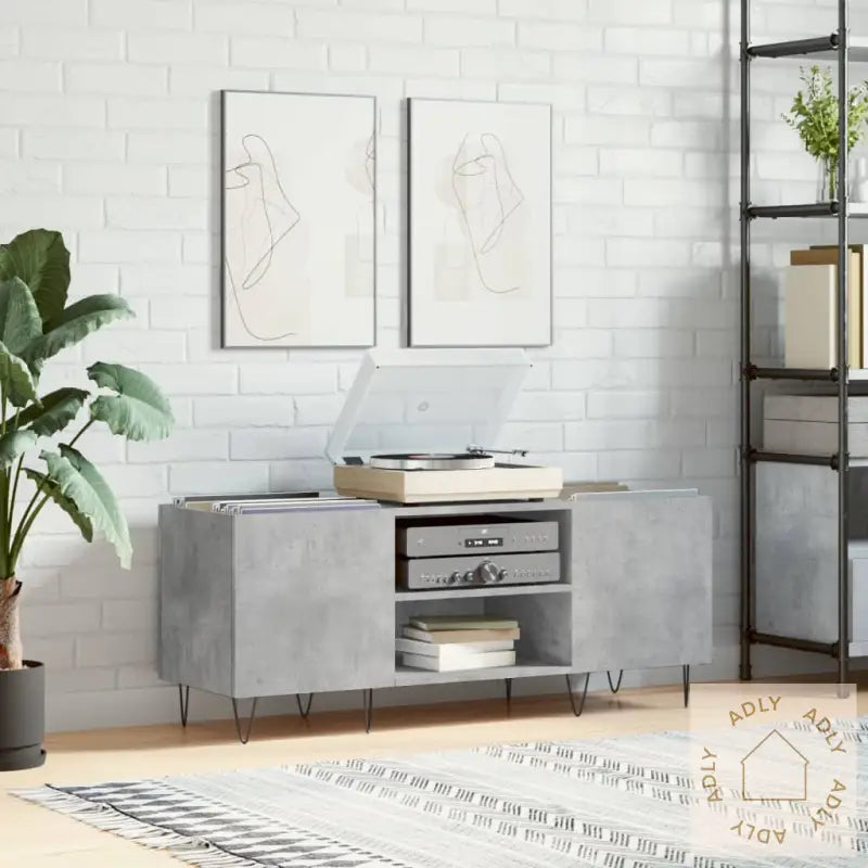 Hifi-Benk Betonggrå 121X38X48 Cm Konstruert Tre