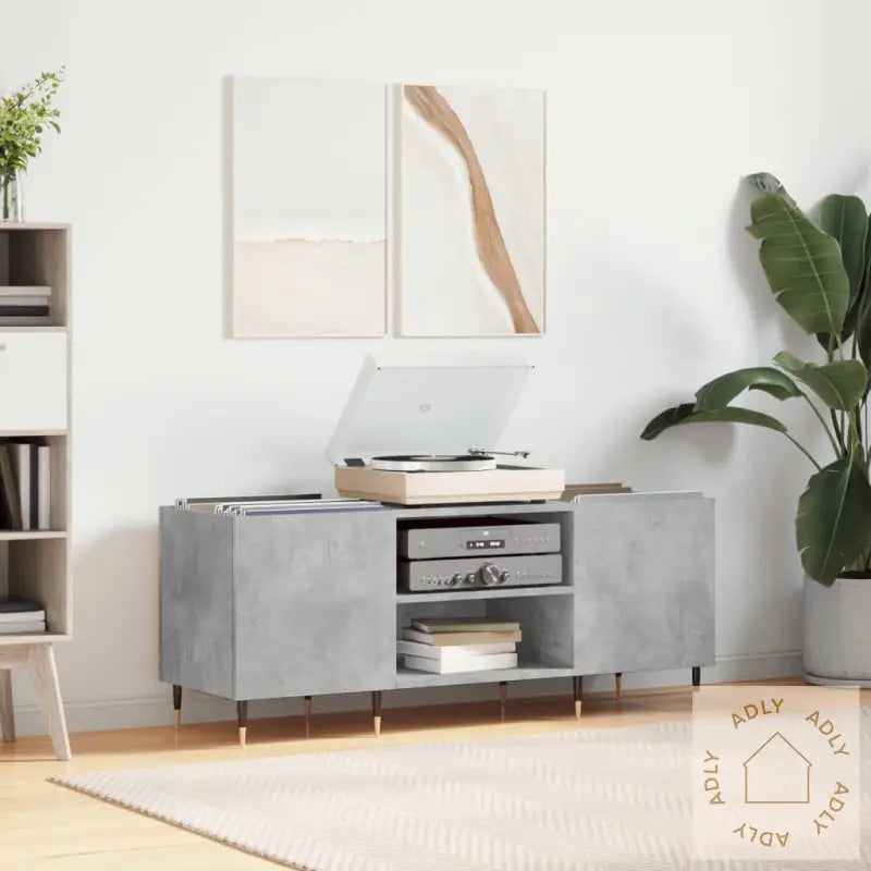 Hifi-Benk Betonggrå 121X38X48 Cm Konstruert Tre