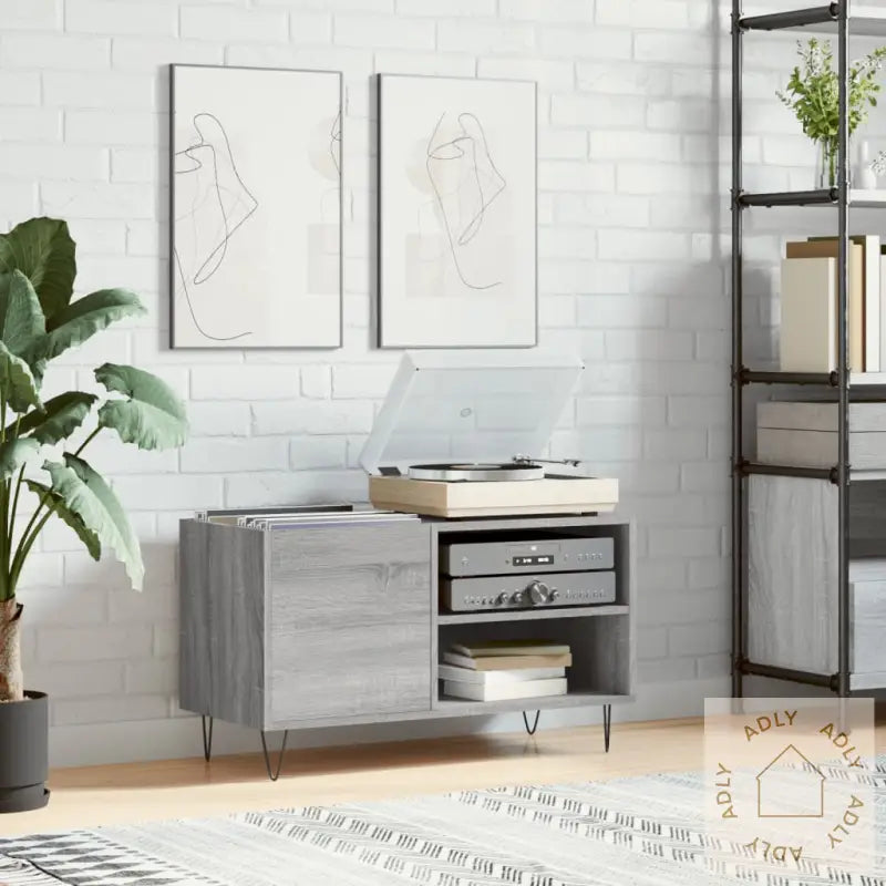 Hifi-Benk Grå Sonoma 85X38X48 Cm Konstruert Tre