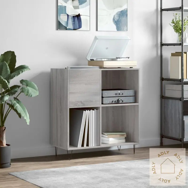 Hifi-Benk Grå Sonoma 84,5X38X89 Cm Konstruert Tre