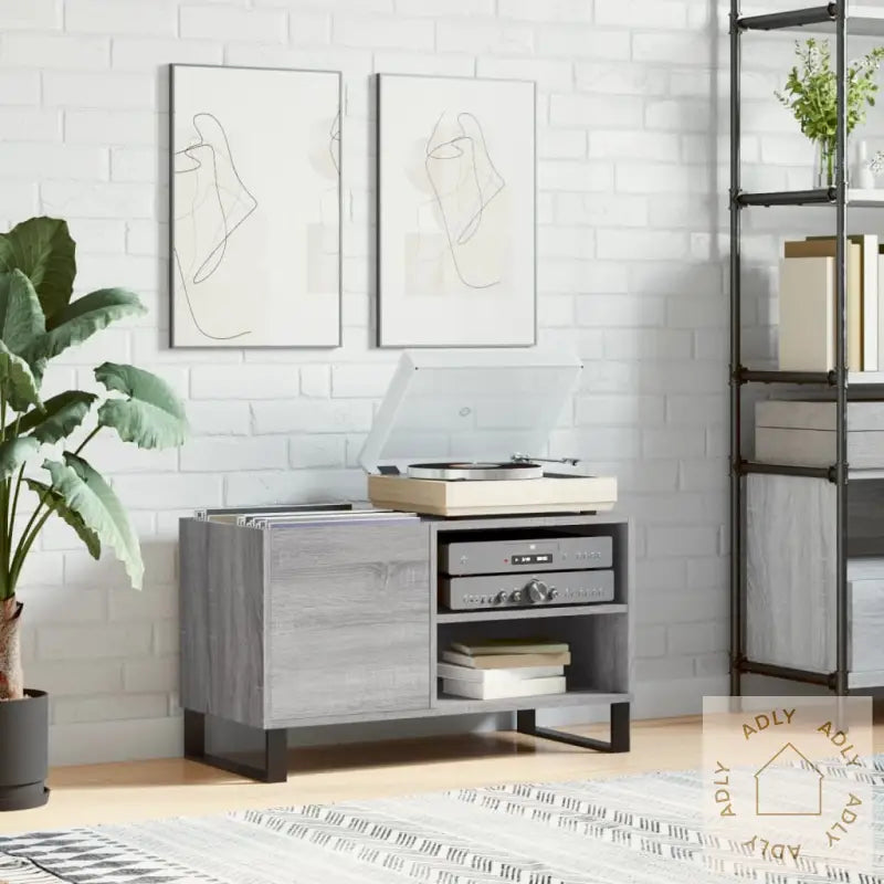 Hifi-Benk Grå Sonoma 85X38X48 Cm Konstruert Tre