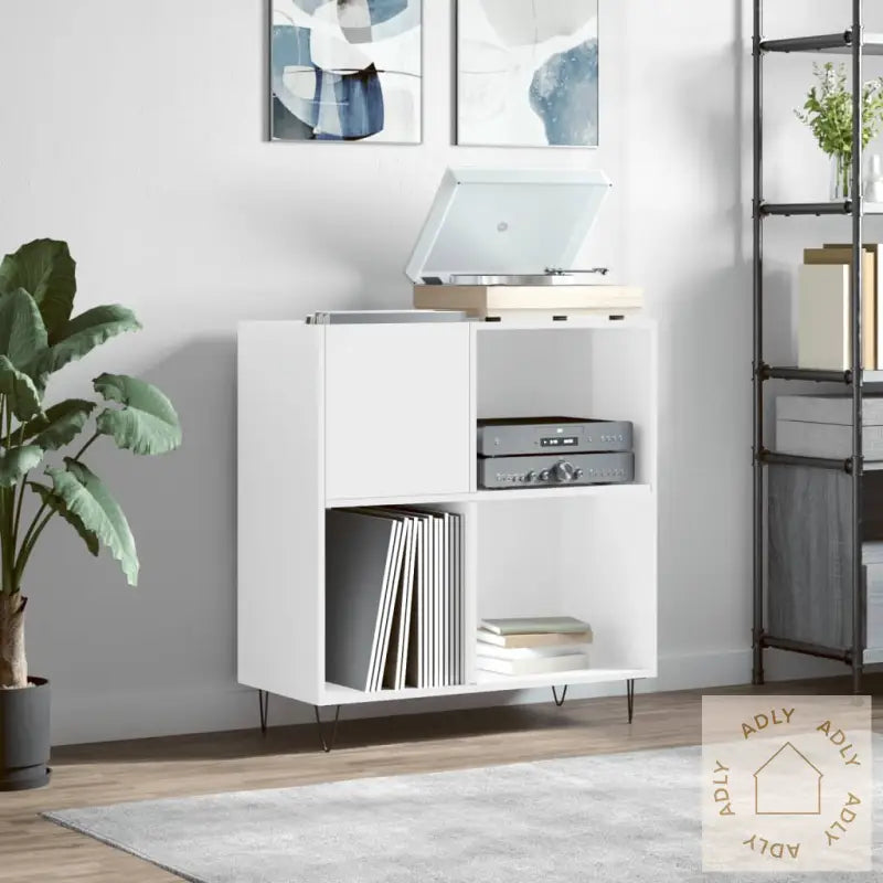 Hifi-Benk Høyglans Hvit 84,5X38X89 Cm Konstruert Tre