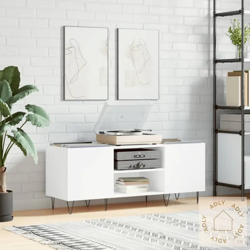 Hifi-Benk Hvit 121X38X48 Cm Konstruert Tre