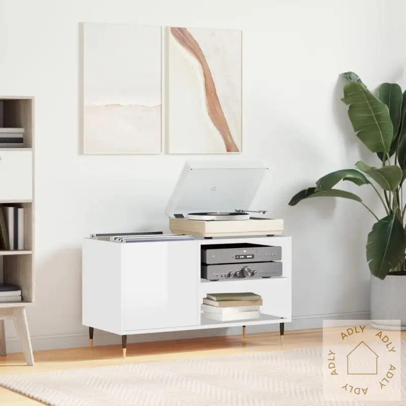 Hifi-Benk Høyglans Hvit 85X38X48 Cm Konstruert Tre