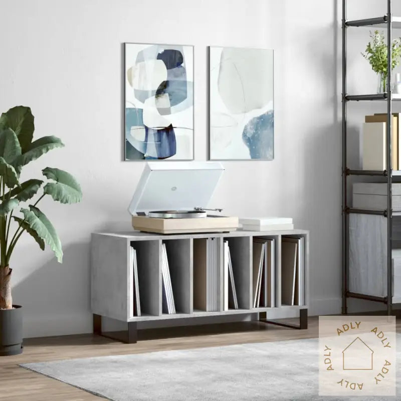 Hifi-Benk Betonggrå 100X38X48 Cm Konstruert Tre