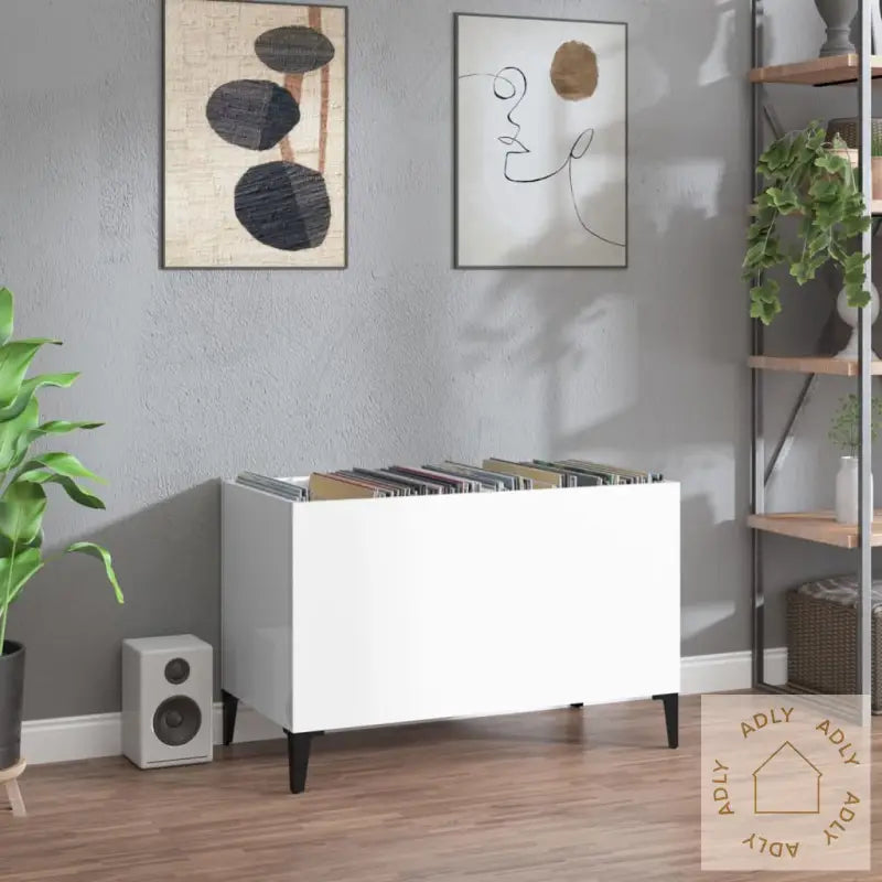 Hifi-Benk Høyglans Hvit 74,5X38X48 Cm Konstruert Tre