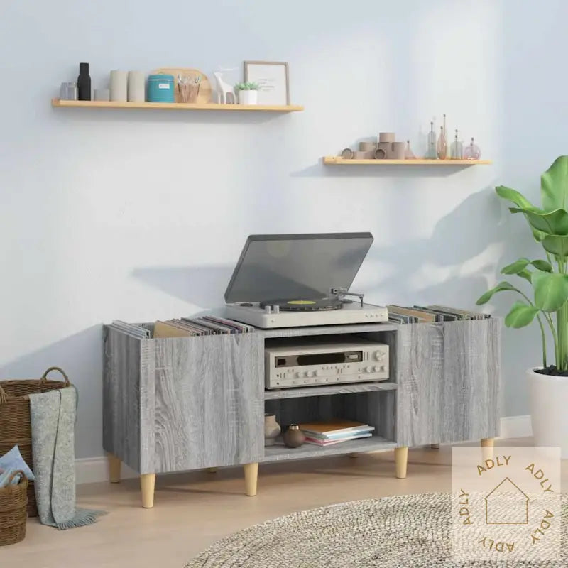 Hifi-Benk Grå Sonoma 121X38X48 Cm Konstruert Tre