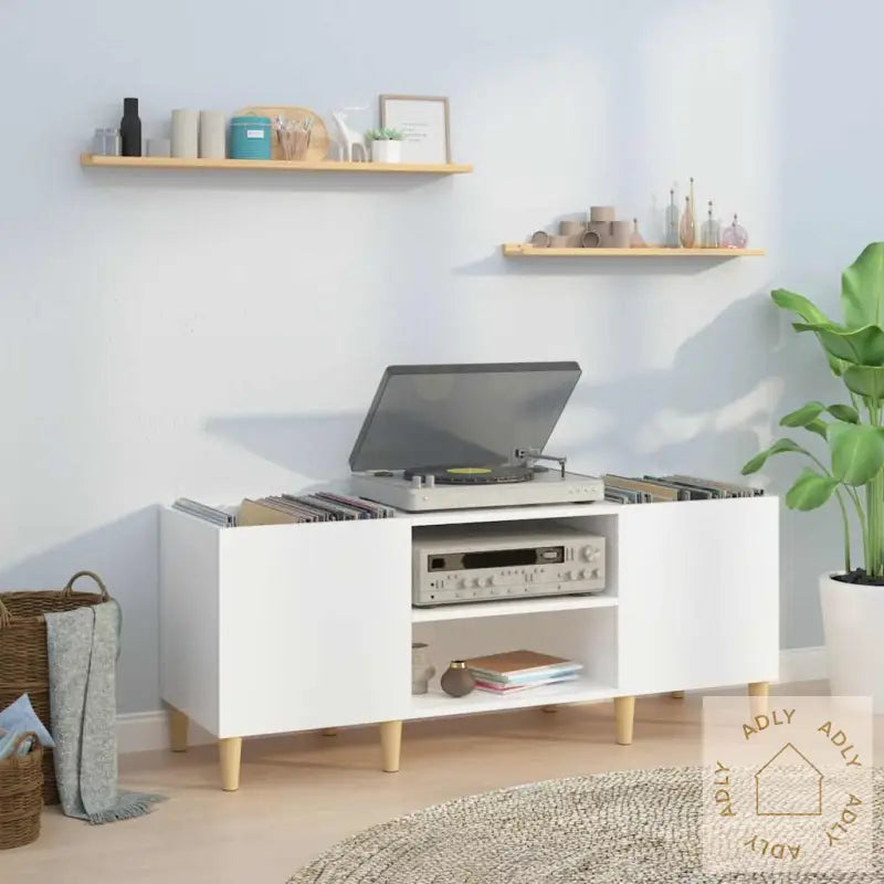 Hifi-Benk Høyglans Hvit 121X38X48 Cm Konstruert Tre