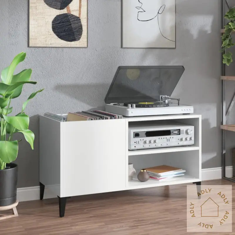 Hifi-Benk Høyglans Hvit 84,5X38X48 Cm Konstruert Tre