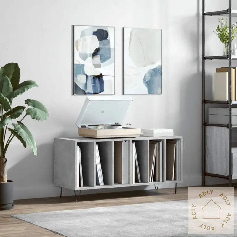 Hifi-Benk Betonggrå 100X38X48 Cm Konstruert Tre