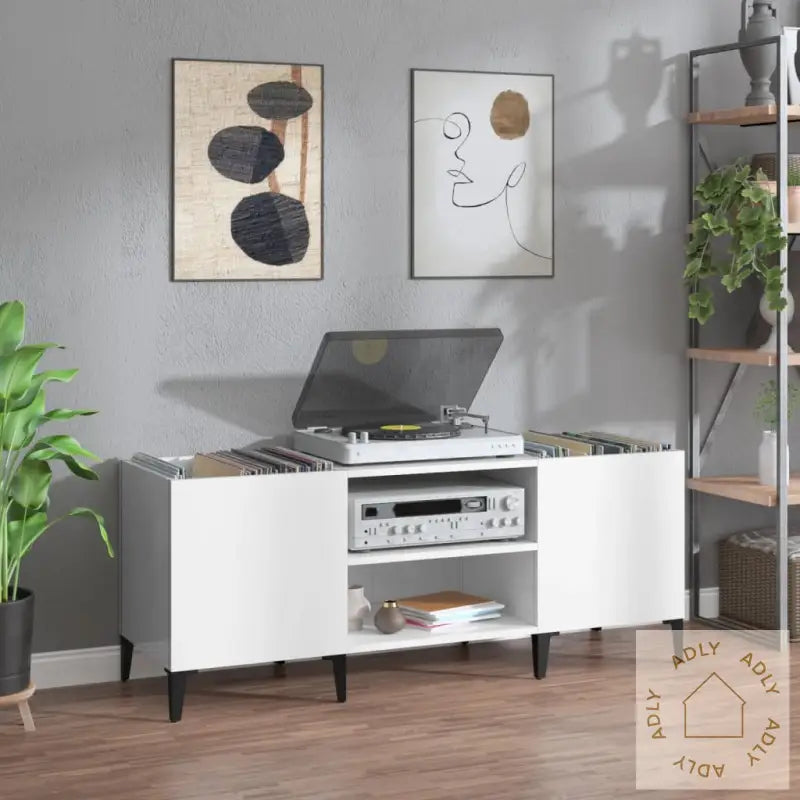 Hifi-Benk Høyglans Hvit 121X38X48 Cm Konstruert Tre
