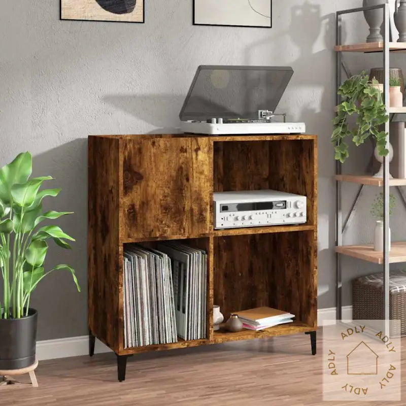 Hifi-Benk Røkt Eik 84,5X38X89 Cm Konstruert Tre