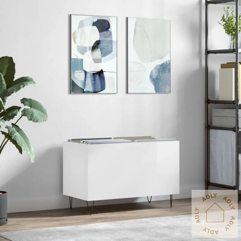 Hifi-Benk Høyglans Hvit 74,5X38X48 Cm Konstruert Tre