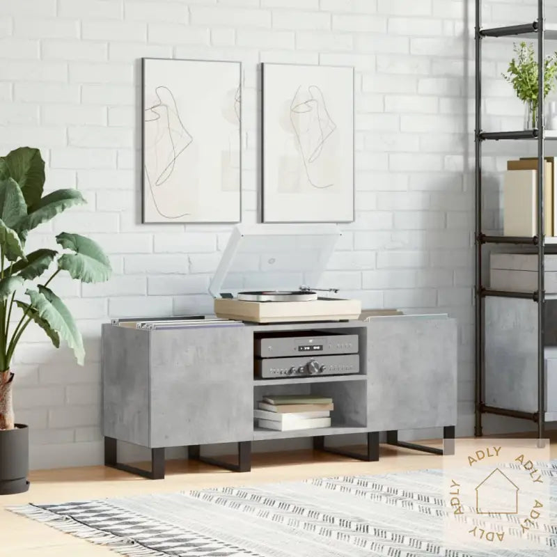Hifi-Benk Betonggrå 121X38X48 Cm Konstruert Tre