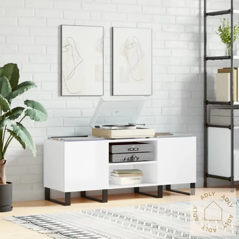Hifi-Benk Høyglans Hvit 121X38X48 Cm Konstruert Tre