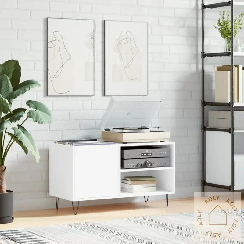 Hifi-Benk Hvit 85X38X48 Cm Konstruert Tre