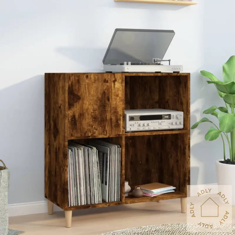 Hifi-Benk Røkt Eik 84,5X38X89 Cm Konstruert Tre