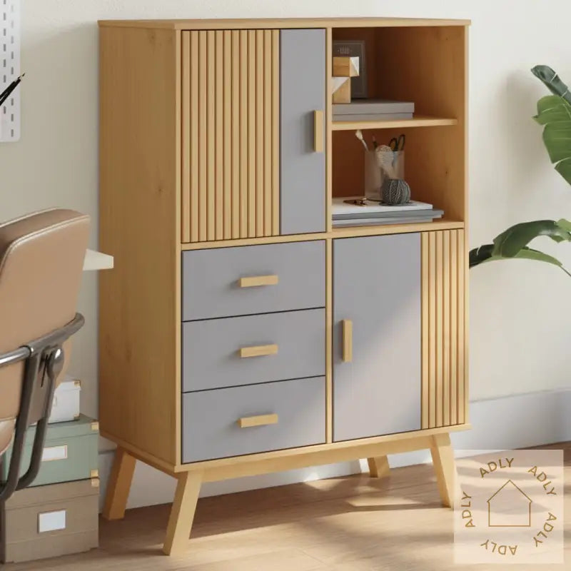 Highboard Olden Grå Og Brun 85X43X125 Cm Heltre Furu