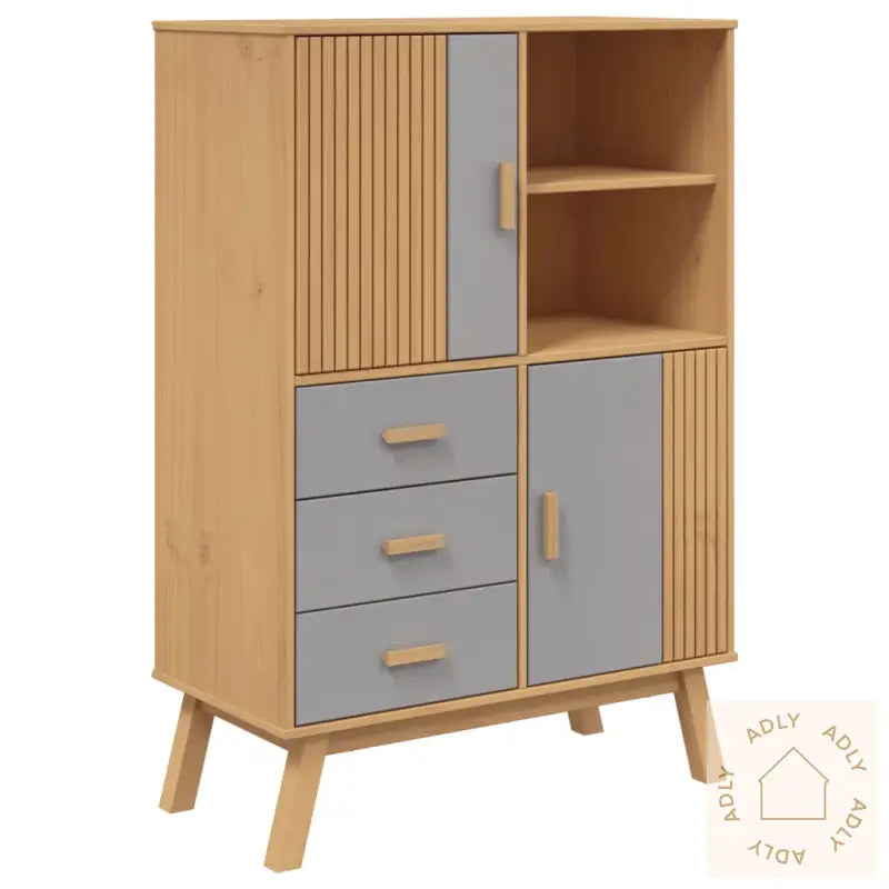 Highboard Olden Grå Og Brun 85X43X125 Cm Heltre Furu
