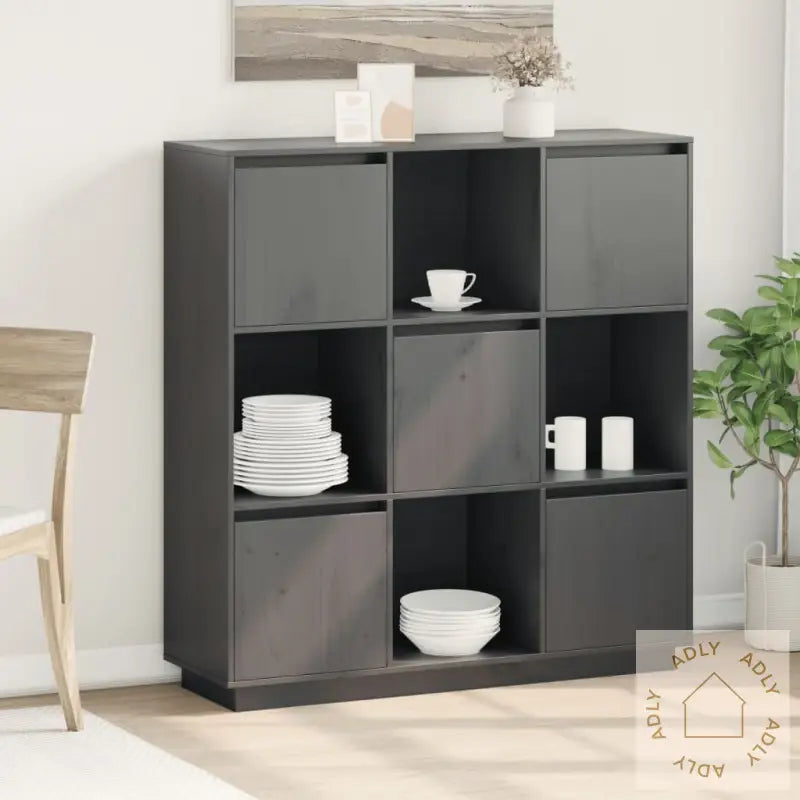Highboard Grå 110,5X35X117 Cm Heltre Furu