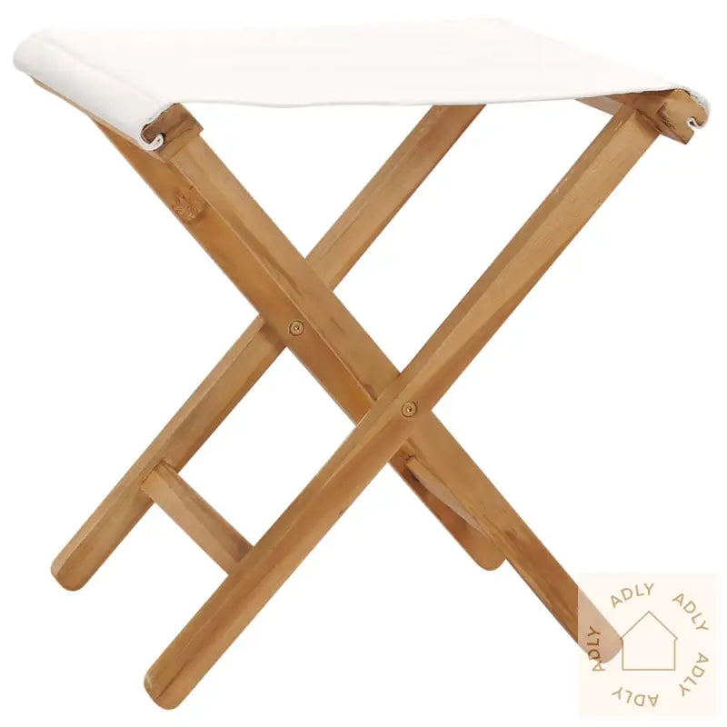 Klappstoler 2 Stk Heltre Teak Og Stoff Kremhvit