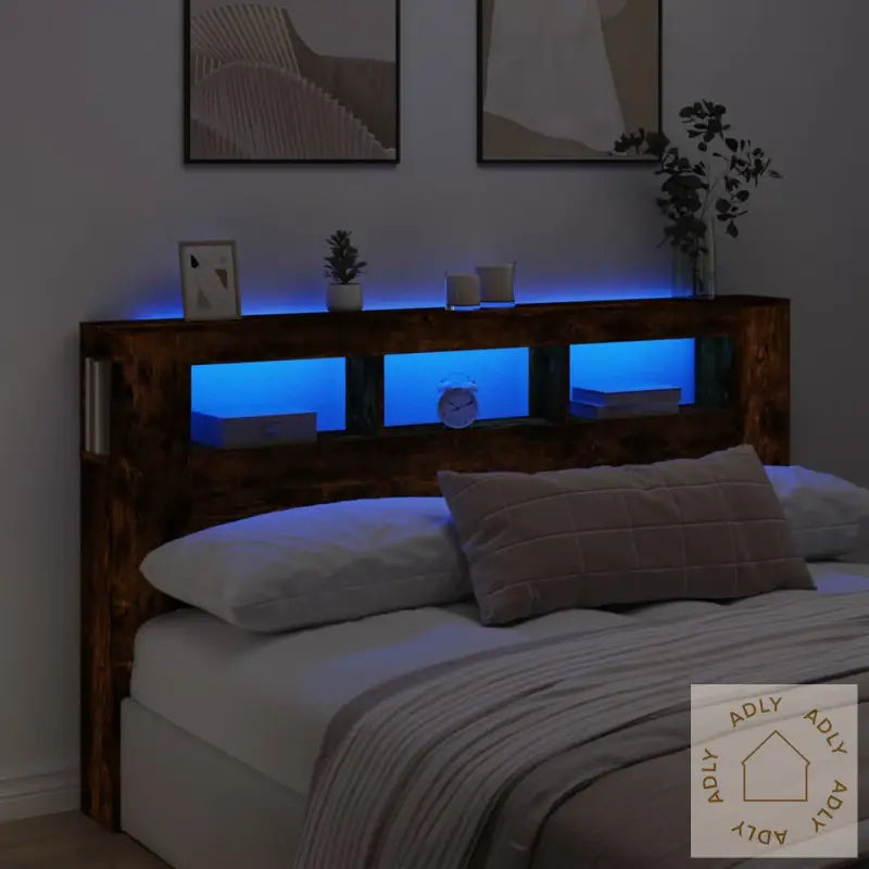Sengegavl Med Led Røkt Eik 180X18,5X103,5 Cm Konstruert Tre