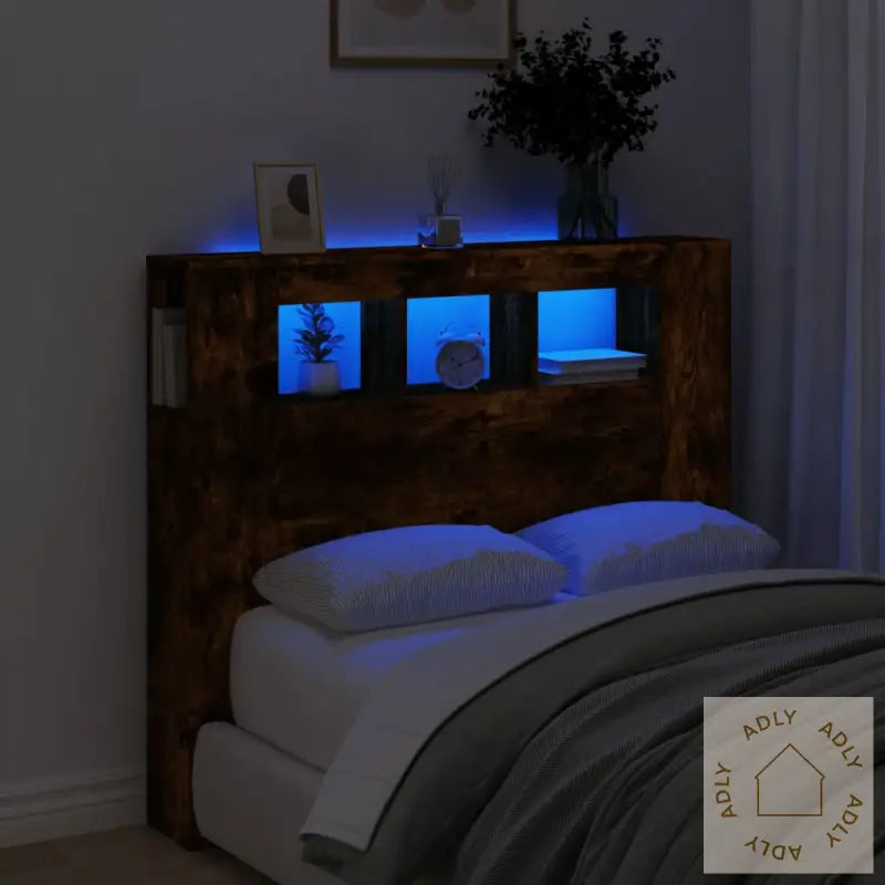 Sengegavl Med Led Røkt Eik 120X18,5X103,5 Cm Konstruert Tre