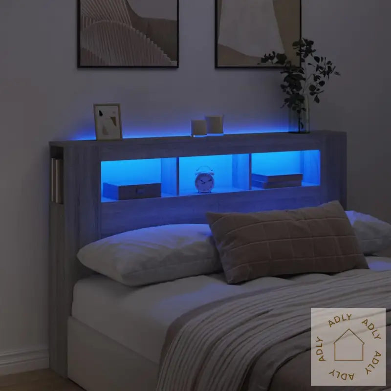 Sengegavl Med Led Grå Sonoma 160X18,5X103,5 Cm Konstruert Tre