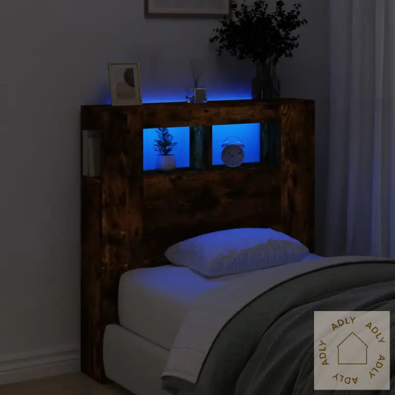 Sengegavl Med Led Røkt Eik 100X18,5X103,5 Cm Konstruert Tre
