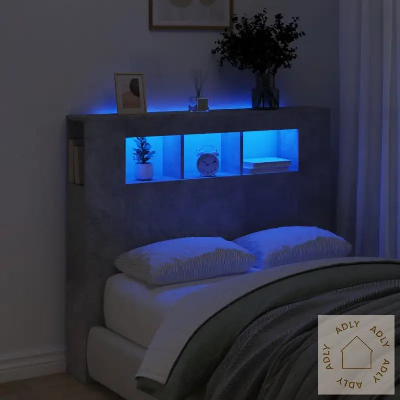 Sengegavl Med Led Betonggrå 120X18,5X103,5 Cm Konstruert Tre