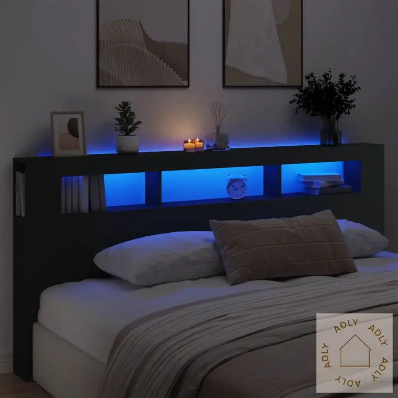Sengegavl Med Led Svart 220X18,5X103,5 Cm Konstruert Tre