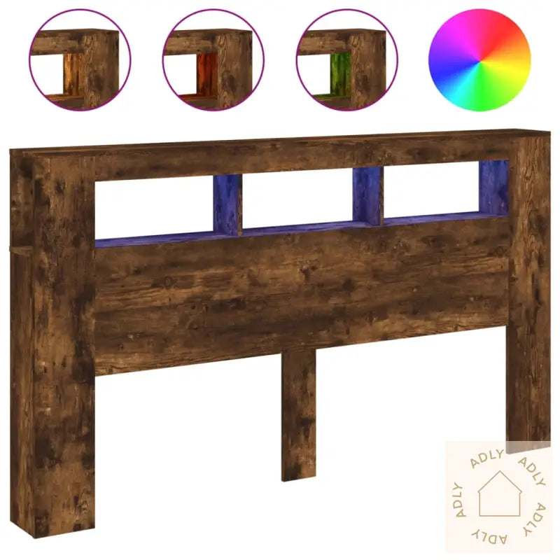 Sengegavl Med Led Røkt Eik 180X18,5X103,5 Cm Konstruert Tre