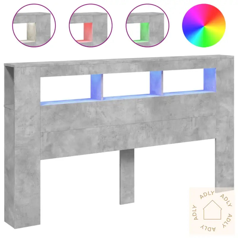 Sengegavl Med Led Betonggrå 180X18,5X103,5 Cm Konstruert Tre
