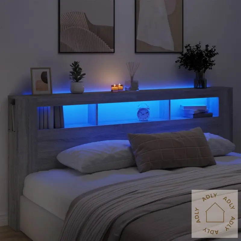 Sengegavl Med Led Grå Sonoma 220X18,5X103,5 Cm Konstruert Tre
