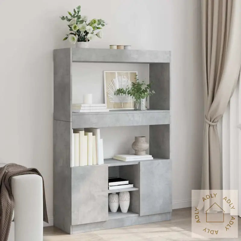 Highboard Betonggrå 92X33X140 Cm Konstruert Tre
