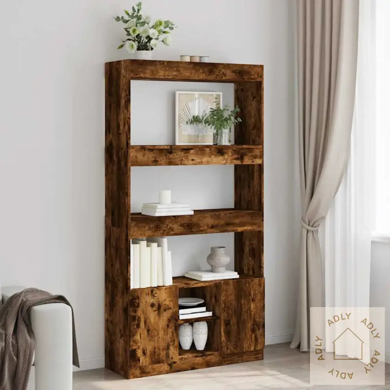 Highboard Røkt Eik 92X33X180 Cm Konstruert Tre