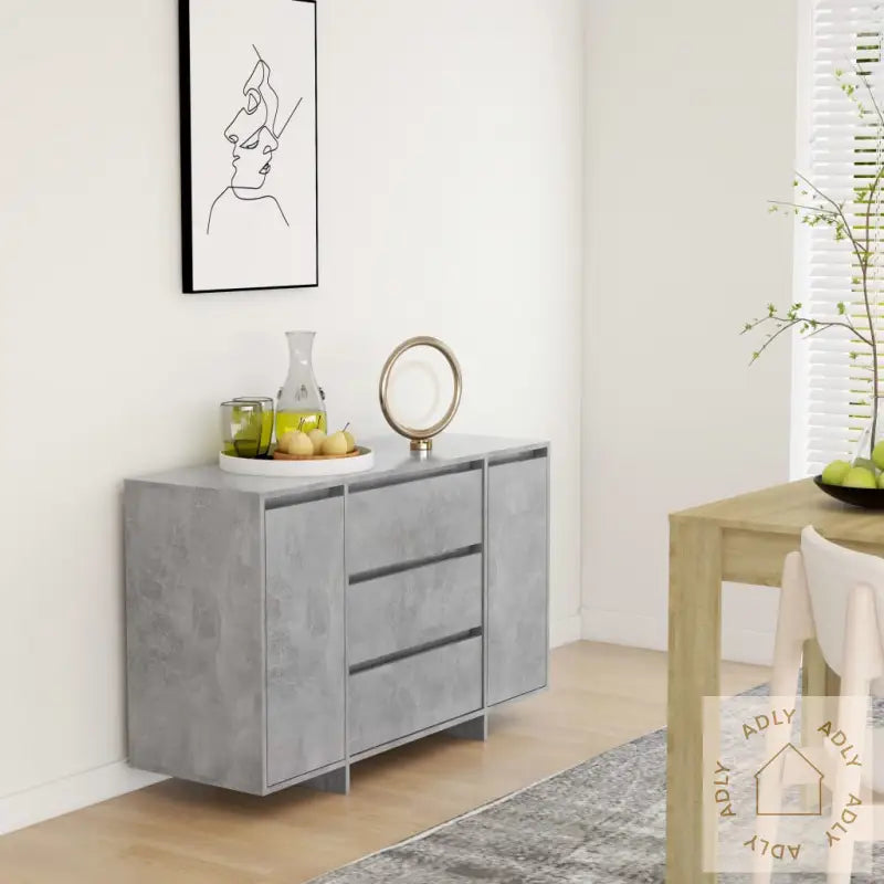 Skjenk Med 3 Skuffer Betonggrå 120X41X75 Cm Konstruert Tre