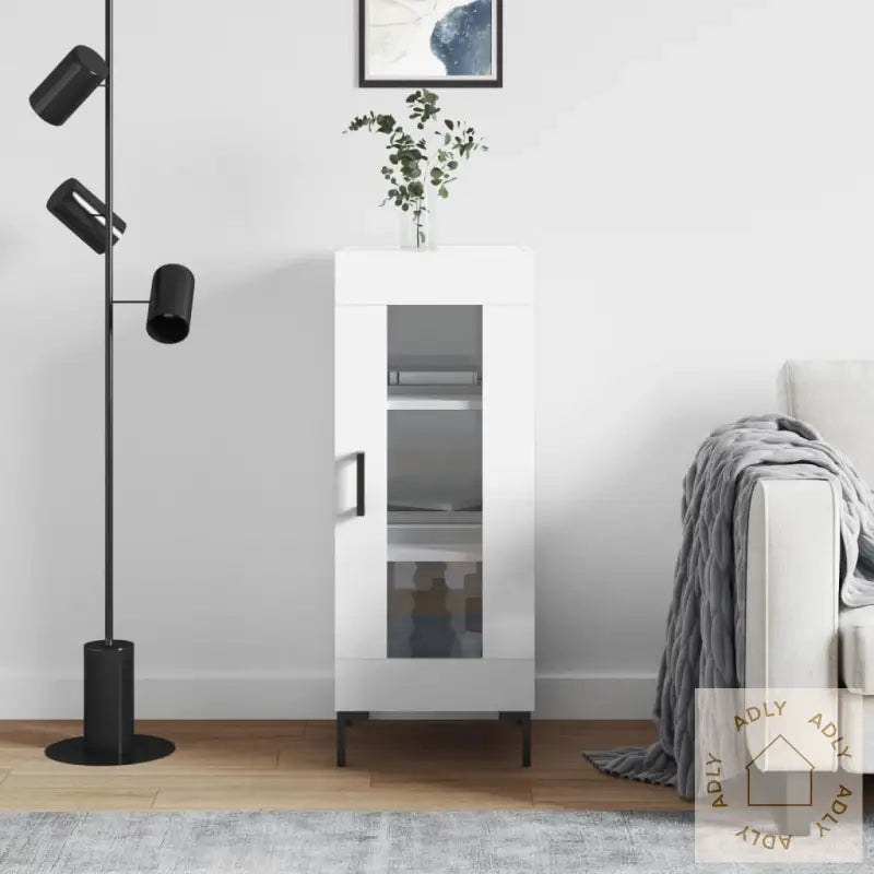 Skjenk Høyglans Hvit 34,5X34X90 Cm Konstruert Tre