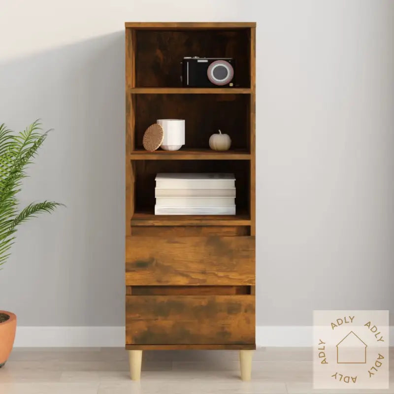 Highboard Røkt Eik 40X36X110 Cm Konstruert Tre