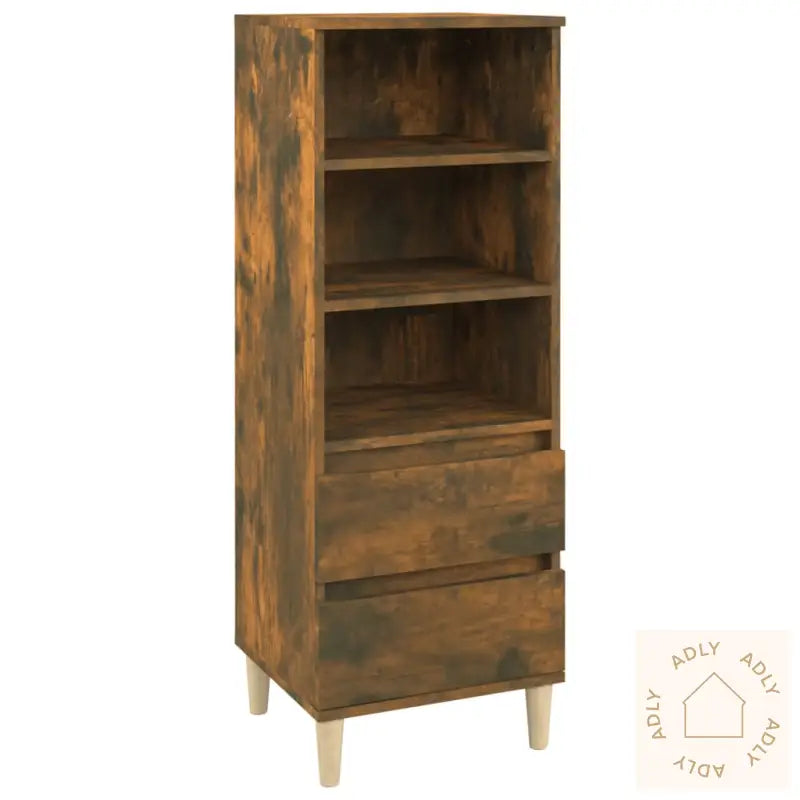 Highboard Røkt Eik 40X36X110 Cm Konstruert Tre