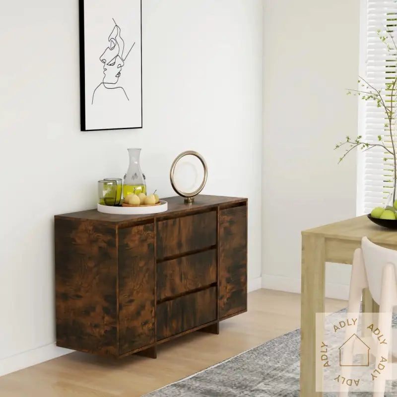 Skjenk Med 3 Skuffer Røkt Eik 120X41X75 Cm Konstruert Tre