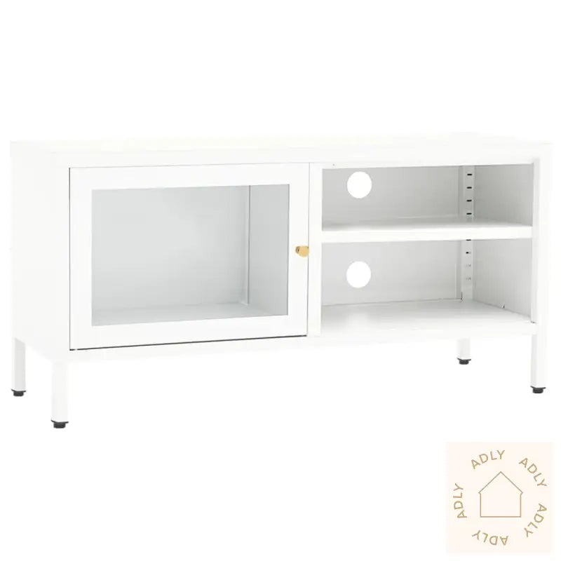 Tv-Benk Hvit 90X30X44 Cm Stål Og Glass