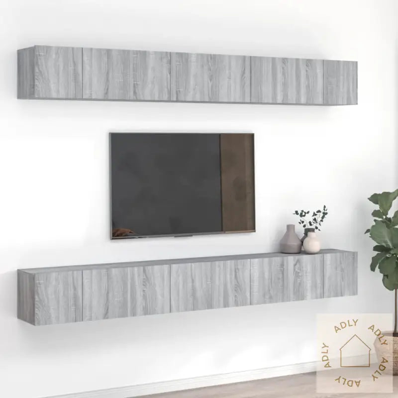 Tv-Benker 8 Stk Grå Sonoma 60X30X30 Cm Konstruert Tre