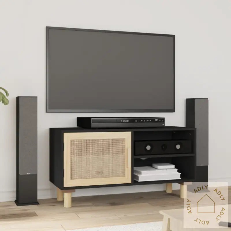 Tv-Benk Svart 80X30X40 Cm Heltre Furu Og Naturrotting