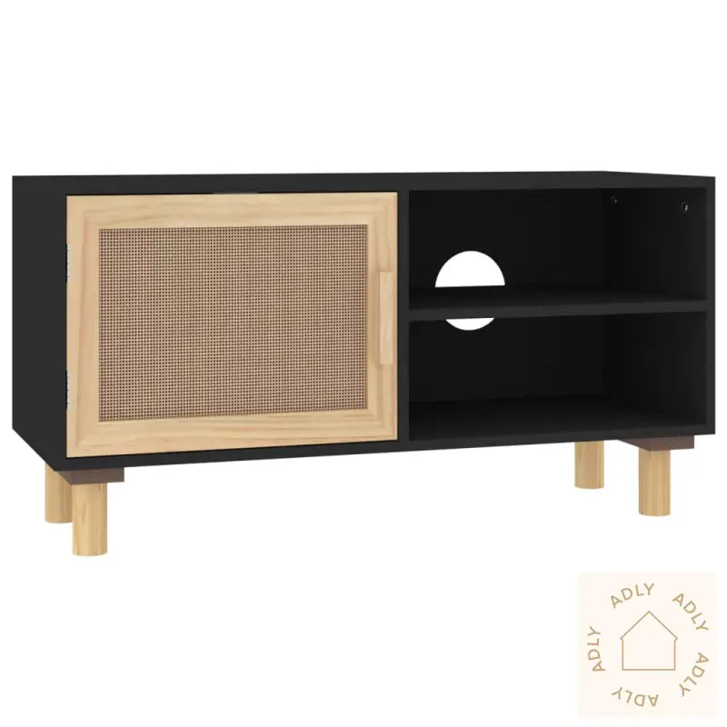 Tv-Benk Svart 80X30X40 Cm Heltre Furu Og Naturrotting