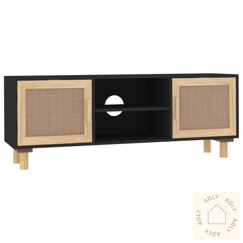 Tv-Benk Svart 105X30X40 Cm Heltre Furu Og Naturrotting