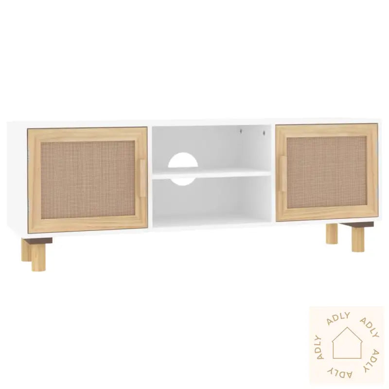 Tv-Benk Hvit 105X30X40 Cm Heltre Furu Og Naturrotting