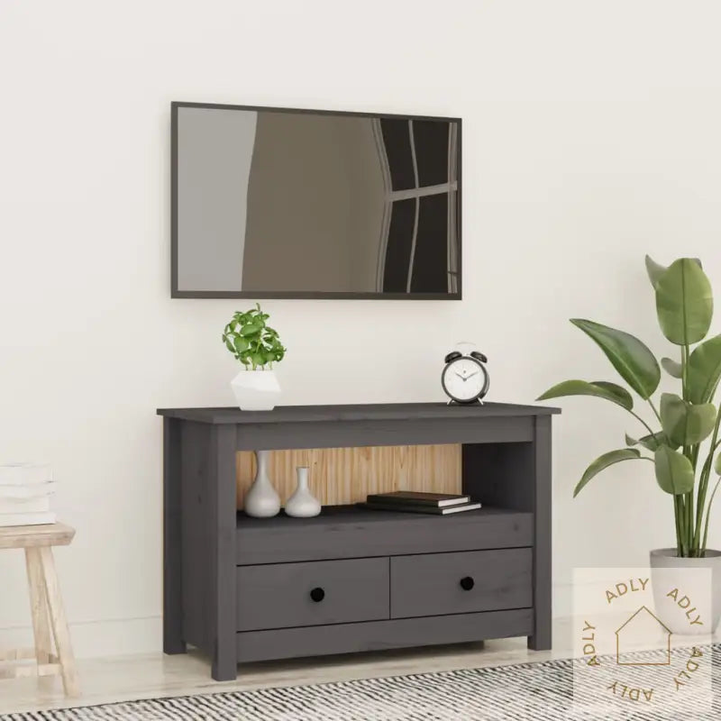 Tv-Benk Grå 79X35X52 Cm Heltre Furu