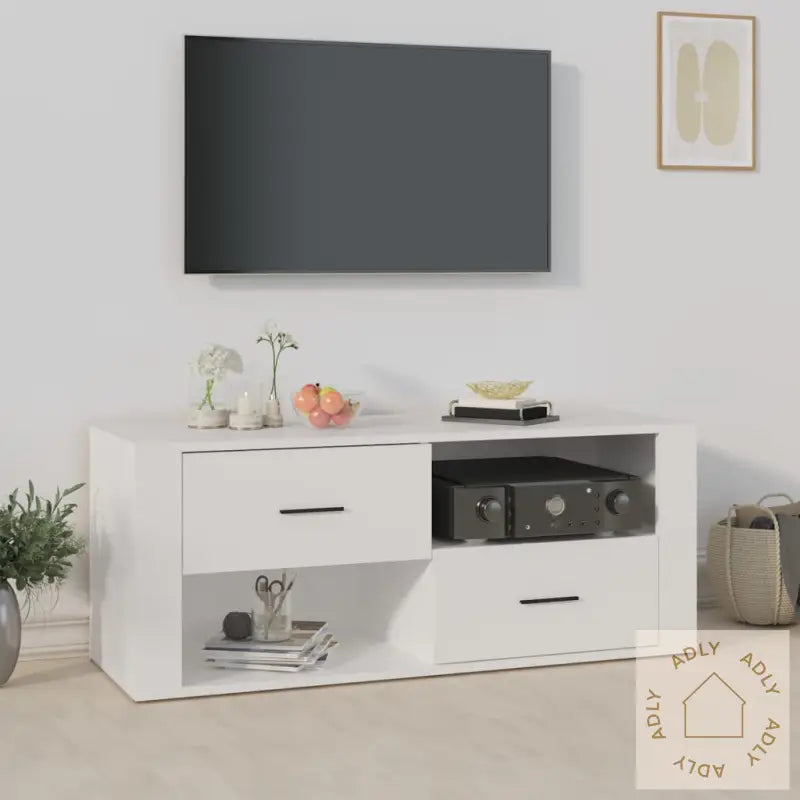 Tv-Benk Hvit 100X35X40 Cm Konstruert Tre